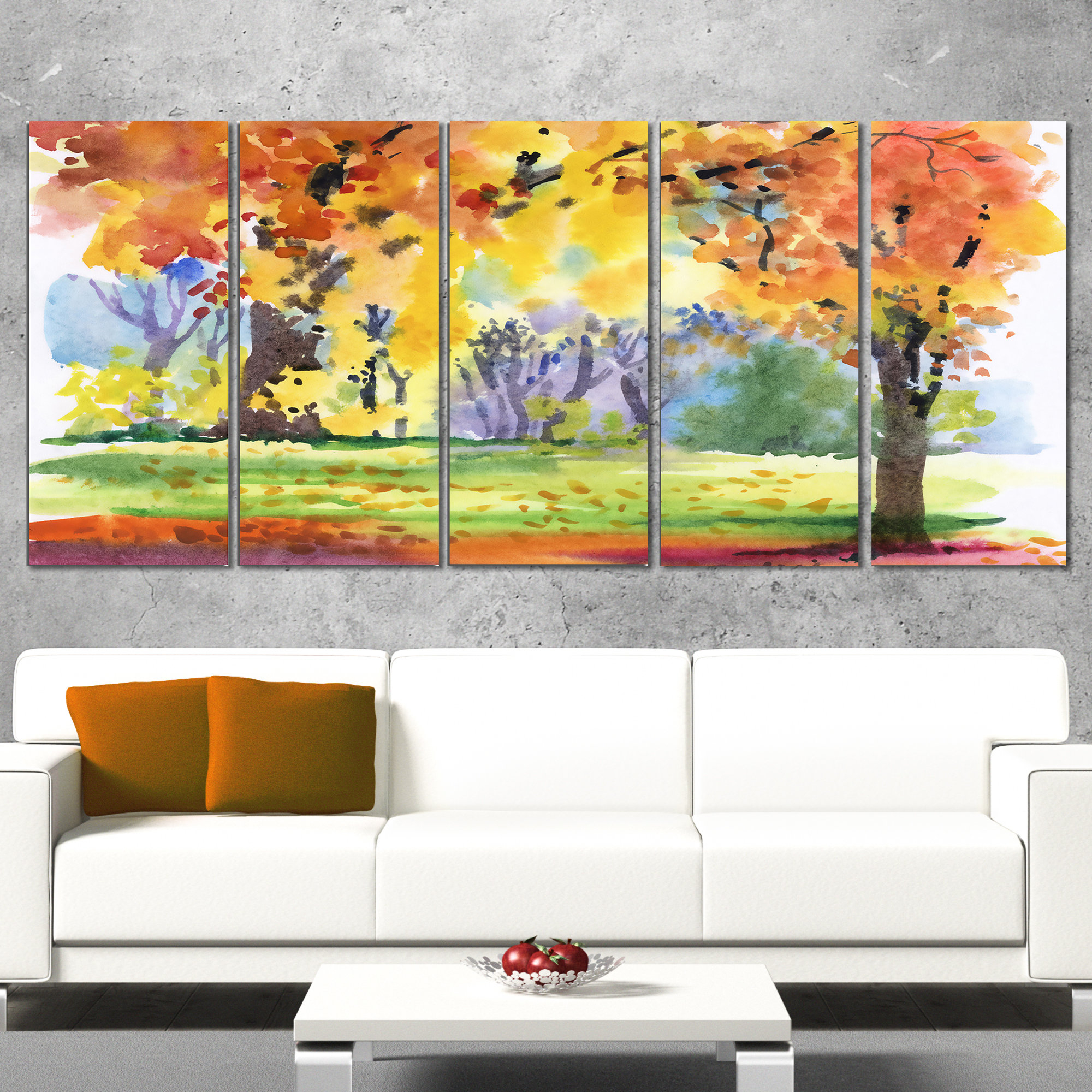 Exploring the Artistic Essence of Autumn Park Yellow Trees Watercolor Landscape Wall Art