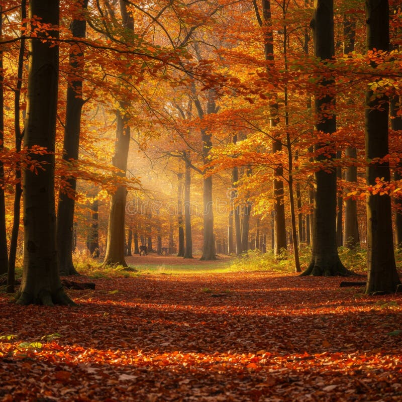 Autumn Sunlight In A Golden Forest Path Stock Illustration ... pertaining to "Path To Sunlight In Autumn Forest" Landscape Photo Wall Art, 4 Panels