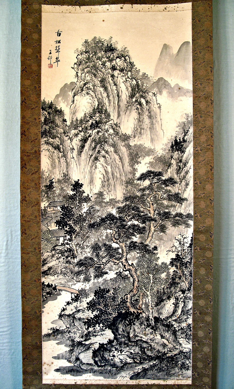 Beautiful Chinese Paintings: Vintage Chinese Scroll Painting "Old Pines ... for Vintage Chinese Color Ink Double Deer Scroll Painting Wall Art Hws1977