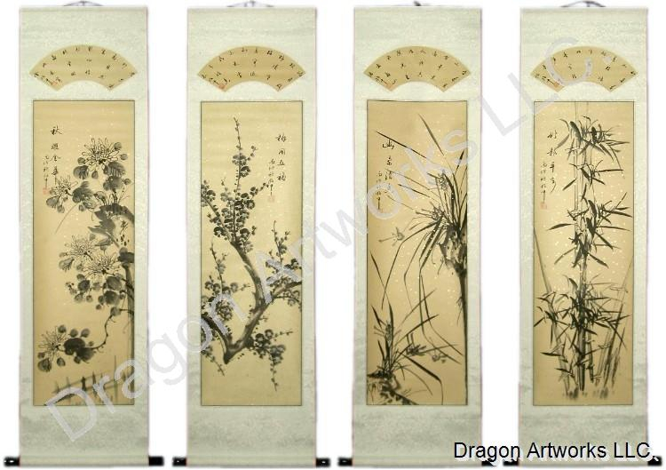 Chinese Scroll Painting Of Four Noble Plants regarding Exploring the Artistic Legacy of Vintage Chinese Double Deer Scroll Paintings
