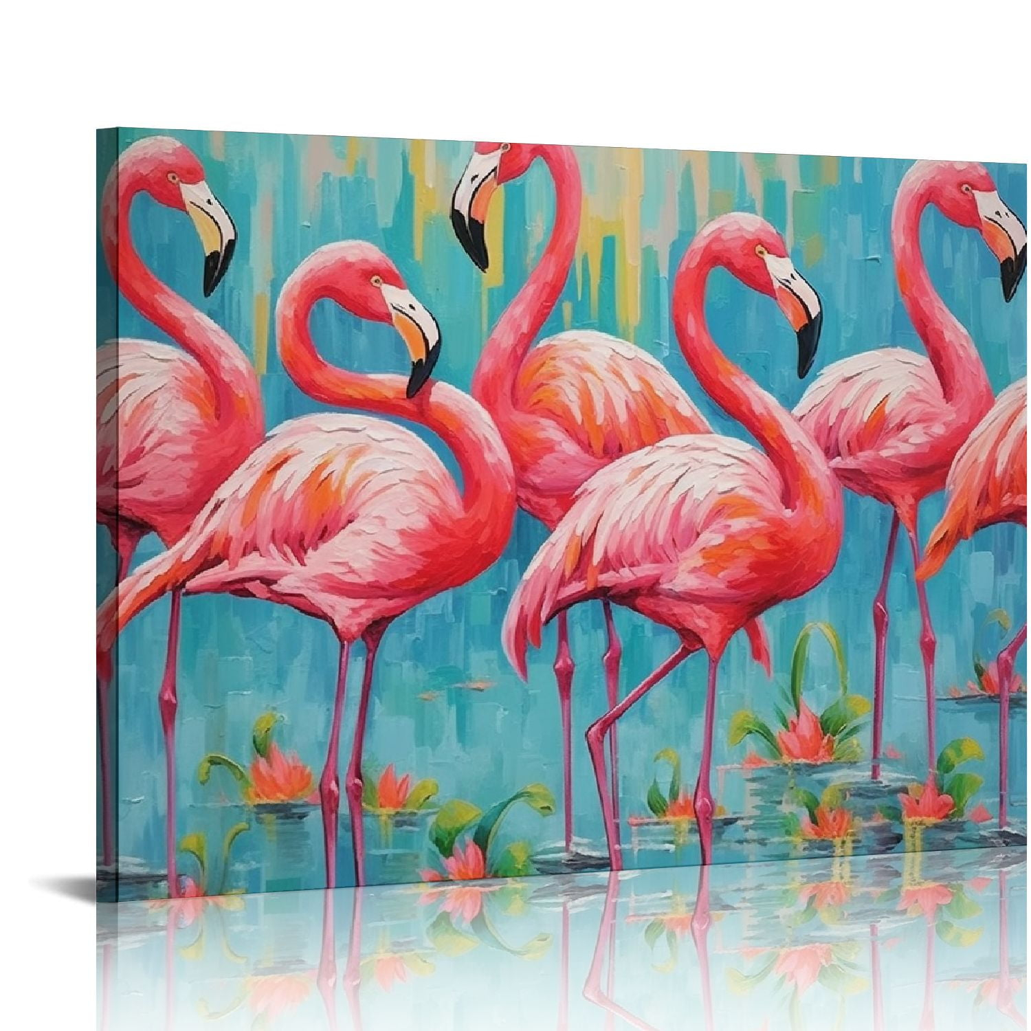 Comio Flamingo Bedroom Wall Decor Painting: A Flock Of Pink Flamingo ... for "Watercolor Flamingo Composition Ii" Wall Art Digital Print On Solid Wood
