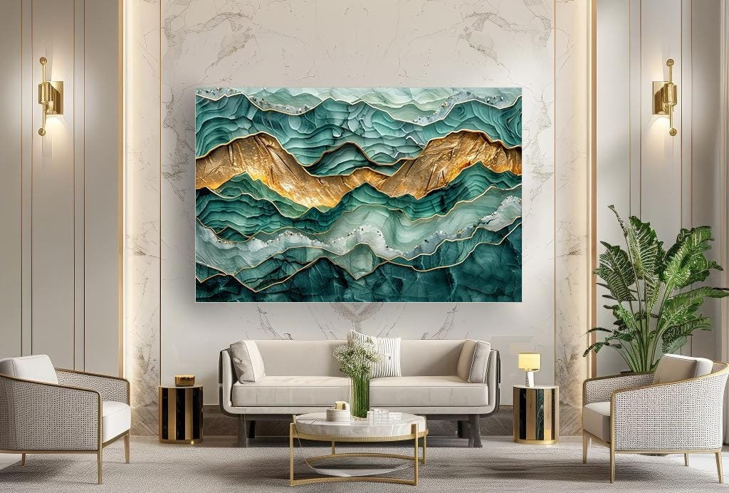 Emerald Abstract Marble. Large Mosaic Stone, Canvas Print. Interior ... within "Emerald Abstraction" Abstract Silver Shagreen Wrapped Canvas Wall Art
