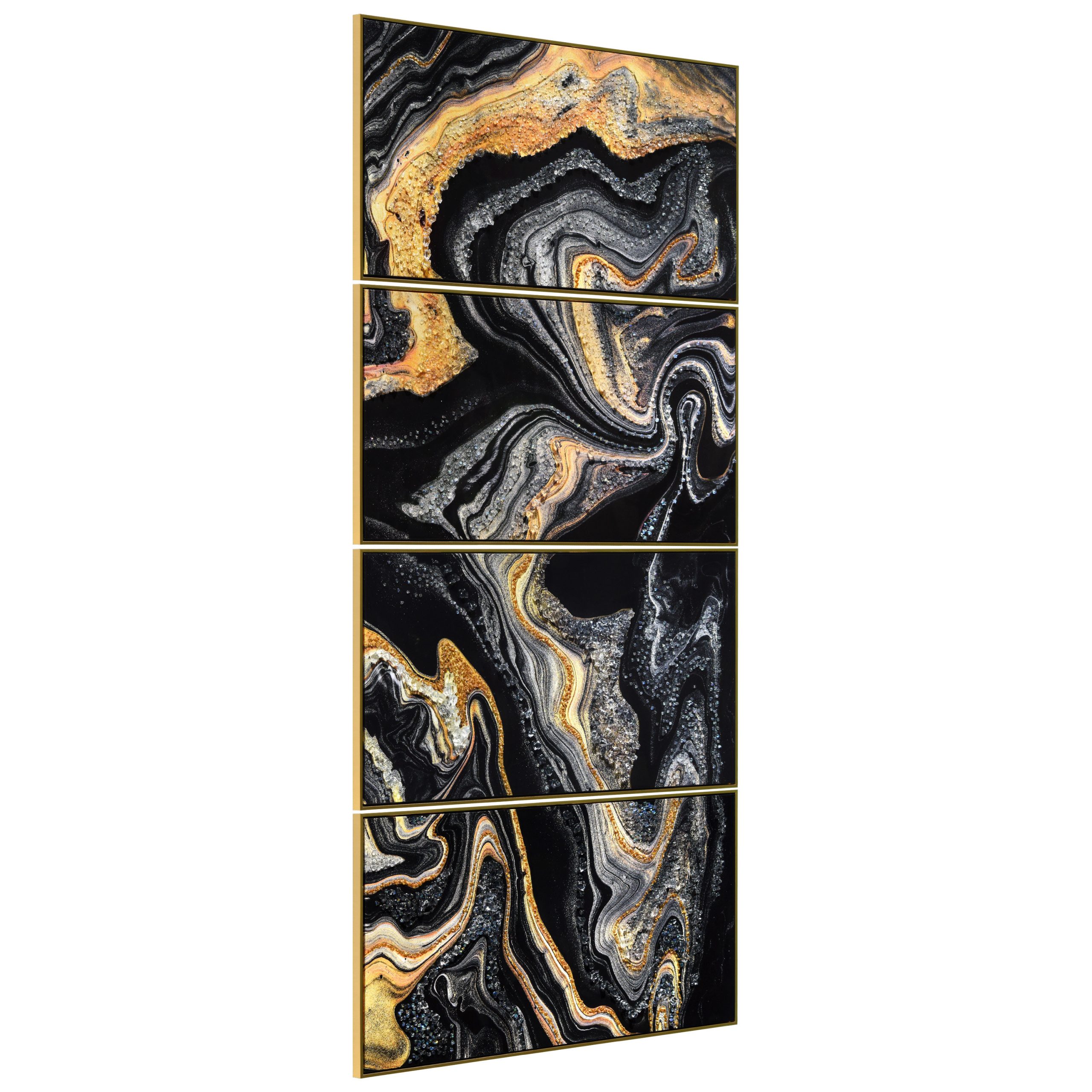 The Craft and Aesthetics Behind Golden Veins Set Crystallus Epoxy Coated Wrapped Framed Abstract Canvas Wall Art