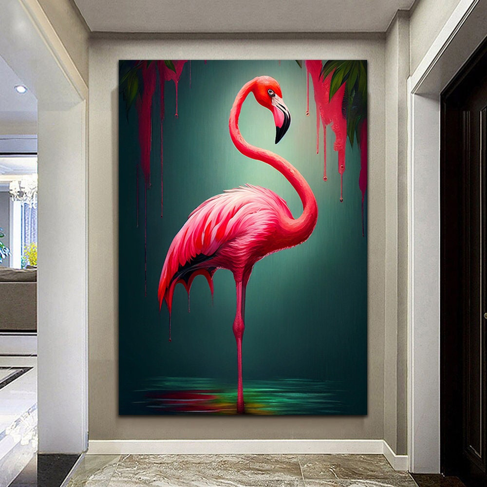 Flamingo Canvas Wall Art,Animals Home Decor,Flamingo Home Decor, Pink ... in "Watercolor Flamingo Composition Ii" Wall Art Digital Print On Solid Wood