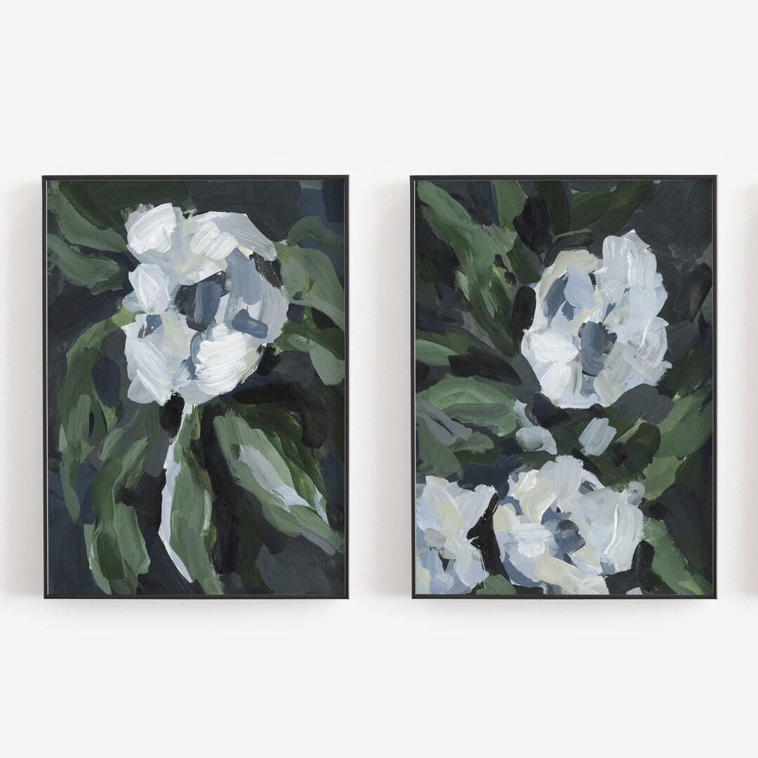 Floral Art Dark Flower Painting Modern Parisian Apartment Decor ... with Understanding the Artistry Behind Modern Floral Diptych Wall Art