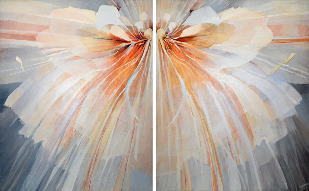 "Flower" Diptych Painting - 2 Panels - Modern Abstract Art intended for Understanding the Artistry Behind Modern Floral Diptych Wall Art