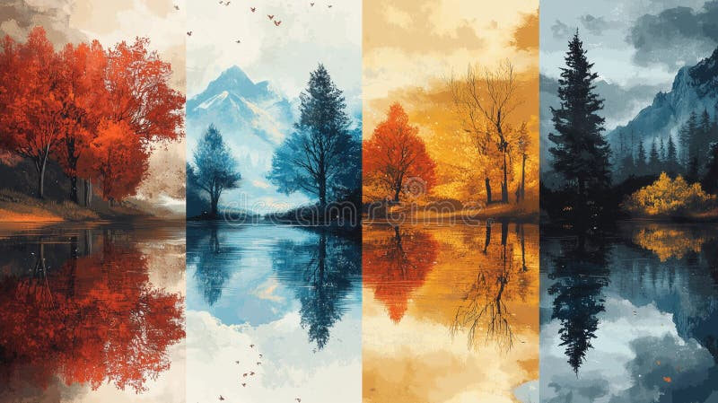 Capturing the Serene Beauty of Autumn Mountains in Four Panels