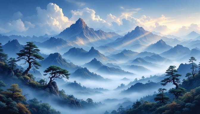 Creating Visual Harmony Through Layered Mountain and Sky Elements