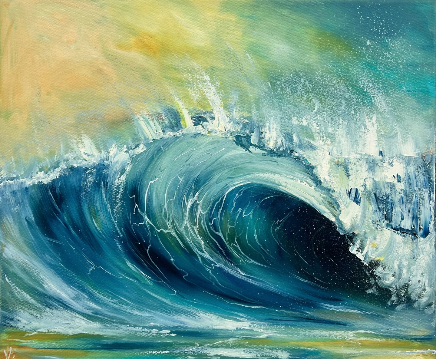 Fresh Bright Blue And Yellow Sea Wave, Painting By Valeria Ocean Art ... with Exploring the Emotional Impact of Blue Waves and Yellow Sunset Imagery