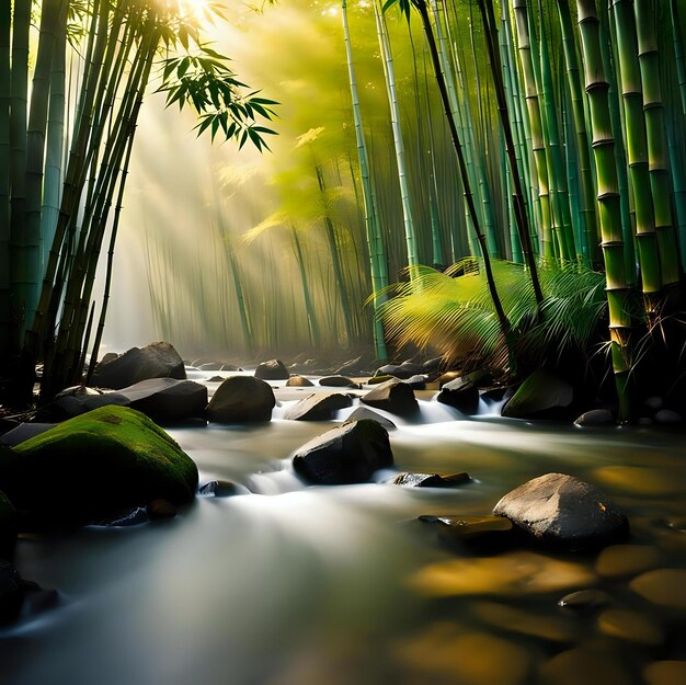 Japanese Landscape Photography Style Stones In Water | Premium Ai ... regarding "Large Rocks Under Bridge In Creek" Landscape Photo Wall Art, 4 Panels