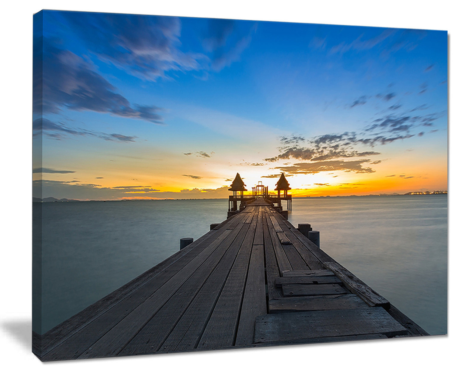 "Long Wood Pier Leading To Colorful Sea" Sea Bridge Canvas Wall Artwork ... intended for "Broken Wooden Pier For Boats" Sea Bridge Canvas Wall Artwork, 4 Panels