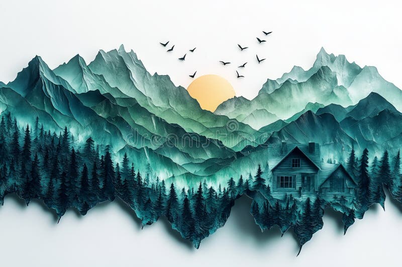 Mountainsgreen Mountains Stock Illustrations – 1 Mountainsgreen ... for Creating Visual Harmony Through Layered Mountain and Sky Elements