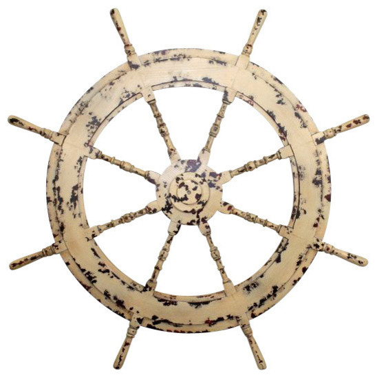 Nautical 36 Ship’s Wheel Wall Art White Wood Sailing Yacht Decor