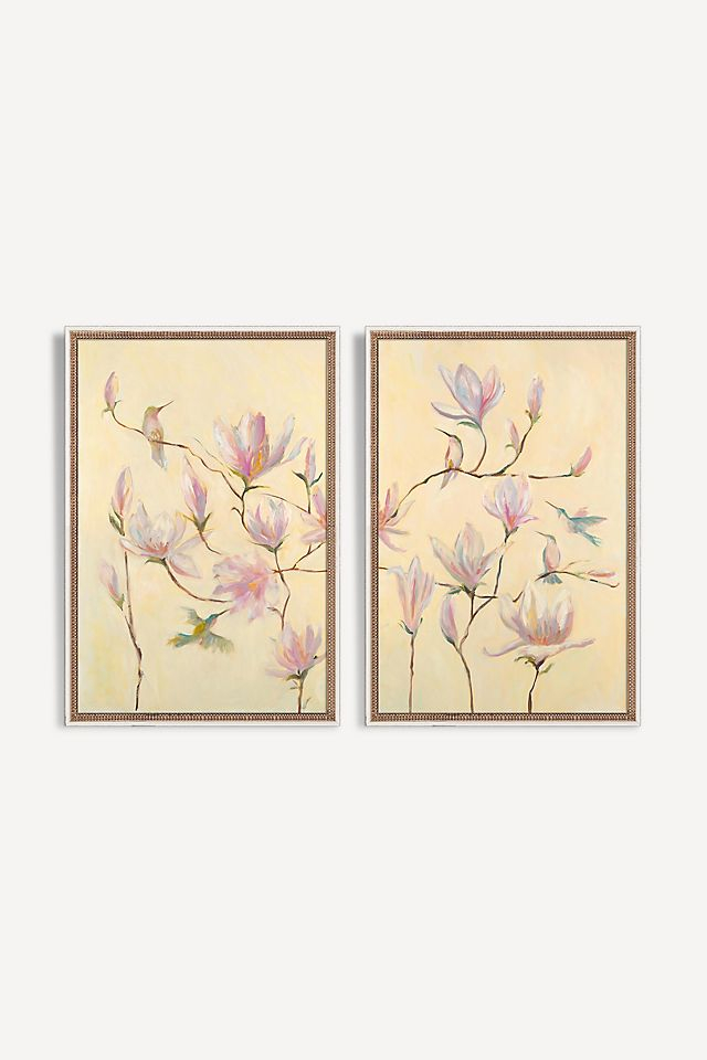 Pink Magnolia Diptych Gallery Wall Art | Anthrohome in Modern Floral Diptych Wall Art Fine Giclee Printed On Hand Finished Ash Wood