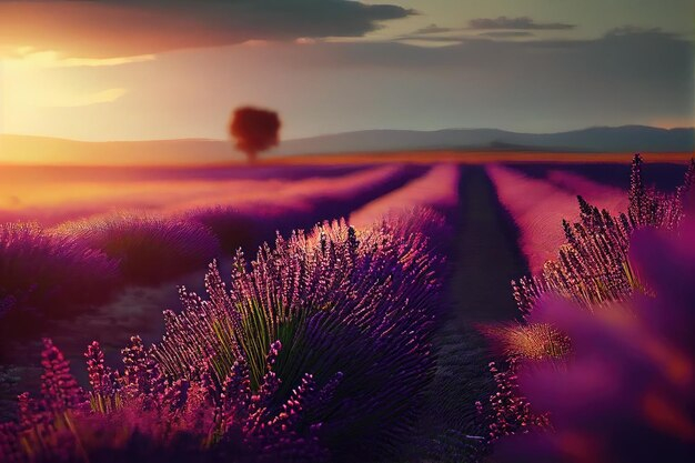 Creating Visual Harmony with Endless Rows of Lavender Modern Art