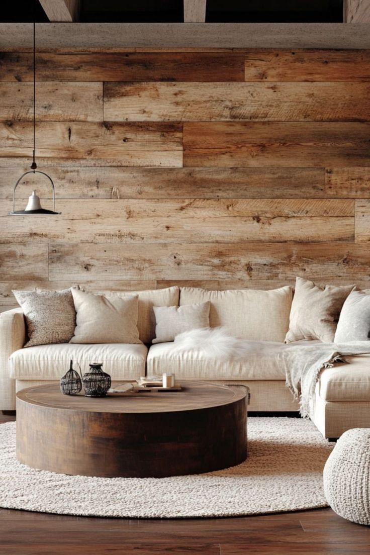 Creating Warmth with Cast Eroded Wood Circle Wall Tile Installations