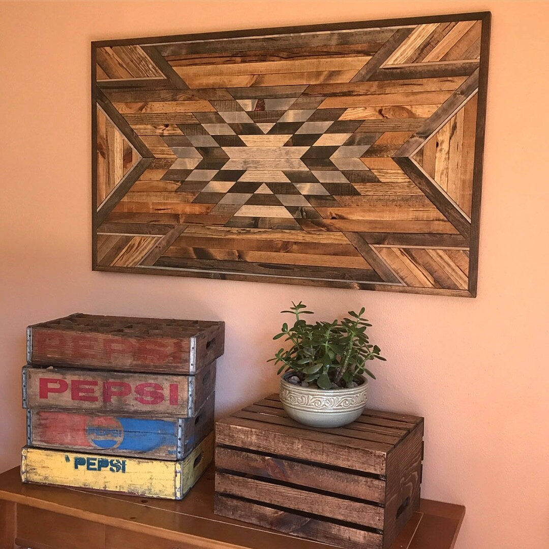 Rustic Tribal Print Wood Wall Art - Etsy in Chinese Rustic Rectangular Green " Art " Wood Decor Wall Plaque Ws3409S