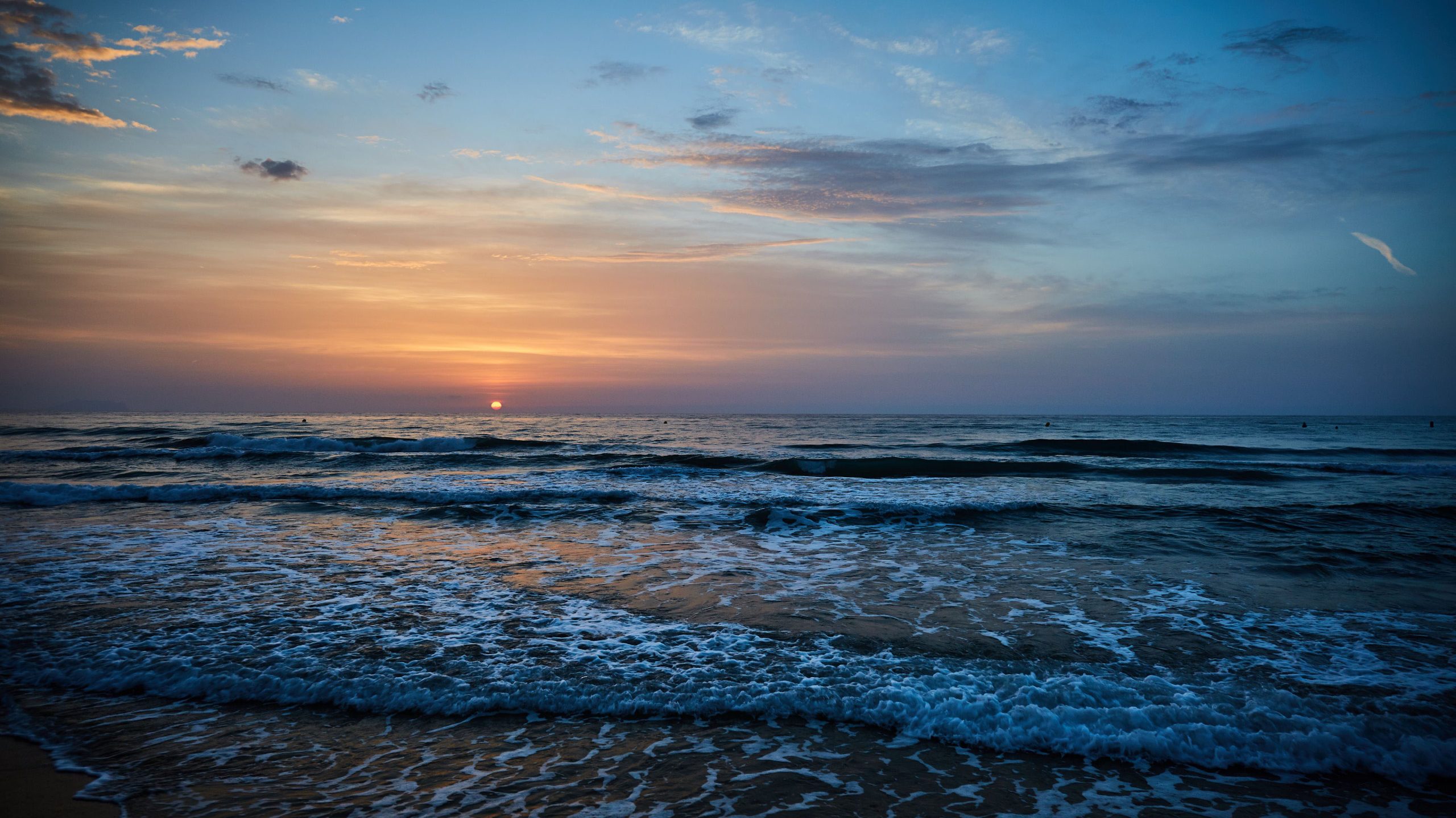 Sea Waves During Sunset Under Blue Cloudy Sky 4K Hd Nature Wallpapers ... throughout "Blue Waves Dancing At Yellow Sunset" Beach Canvas Wall Art, 4 Panels