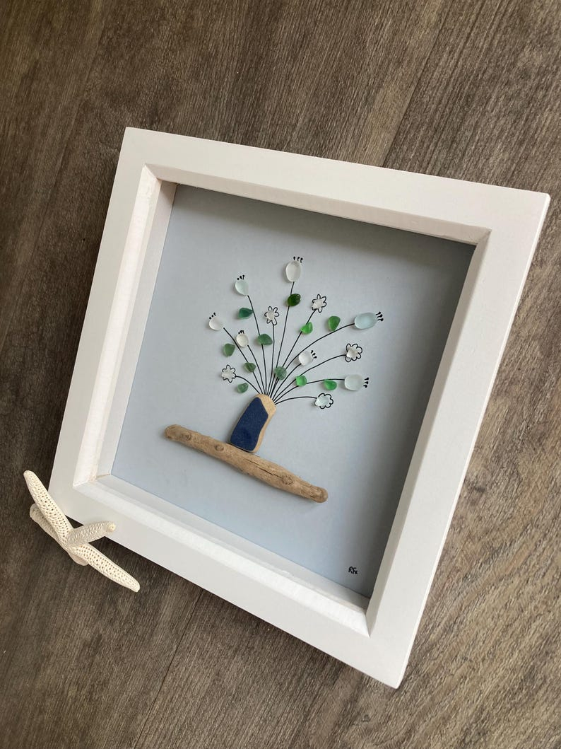 Seaglass Flowers Wall Art: Homemade Coastal Home Decor - Etsy Uk inside Seaglass Garden Flower Wall Art Fine Giclee Printed On Hand Finished Ash Wood