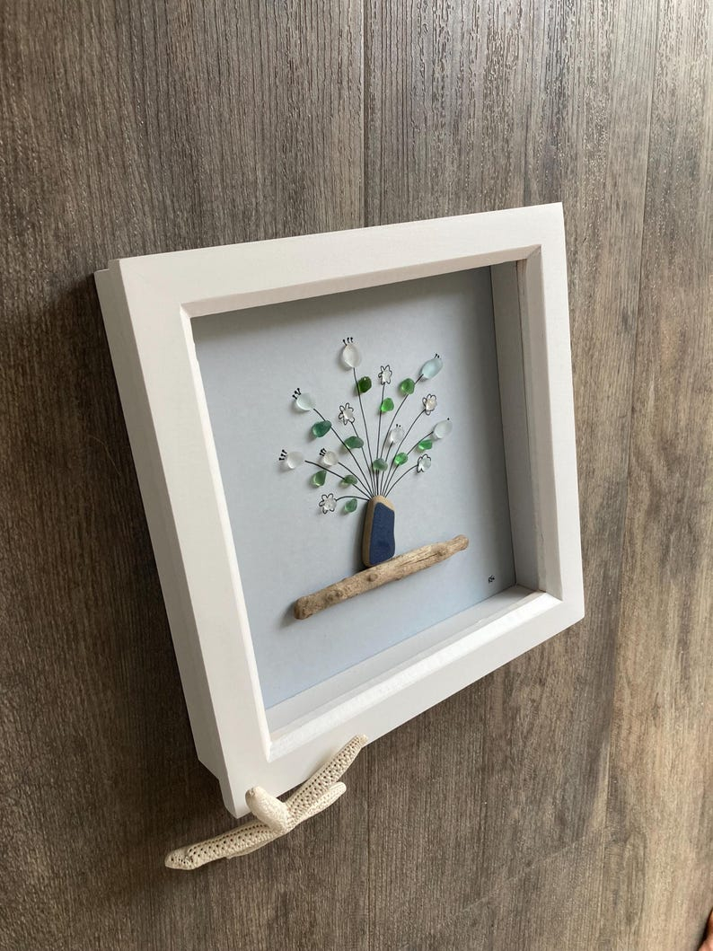 Seaglass Flowers Wall Art: Homemade Coastal Home Decor - Etsy Uk with regard to Seaglass Garden Flower Wall Art Fine Giclee Printed On Hand Finished Ash Wood