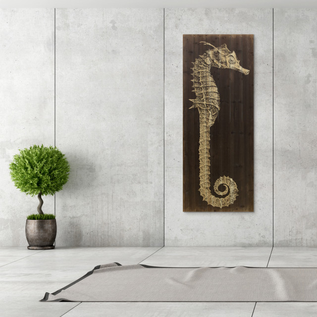 Coastal themed seahorse prints on durable solid fir wood panels