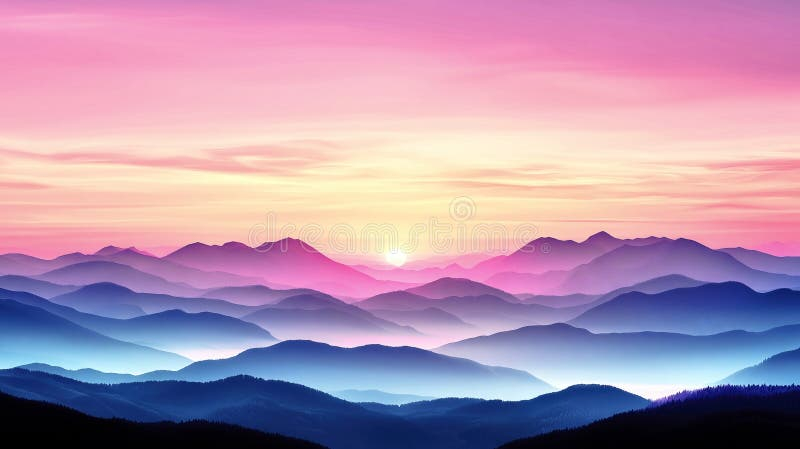 Sun Rising Over Layers Of Colorful Mountain Ridges At Sunset Stock ... with "Colorful Autumn Sky And Mountains" Landscape Photo Wall Art, 4 Panels