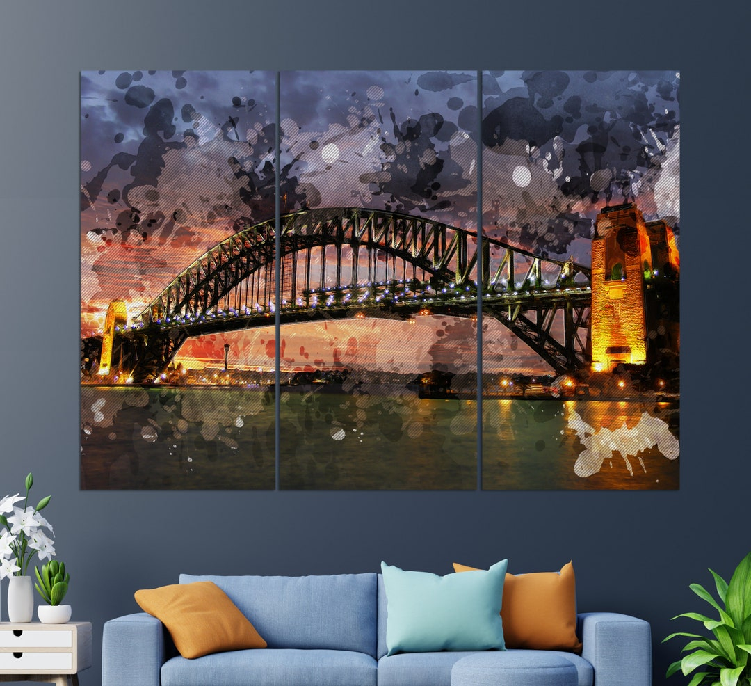 Sydney Wall Art Sydney Harbour Bridge Canvas Print Sydney - Etsy regarding "Broken Wooden Pier For Boats" Sea Bridge Canvas Wall Artwork, 4 Panels