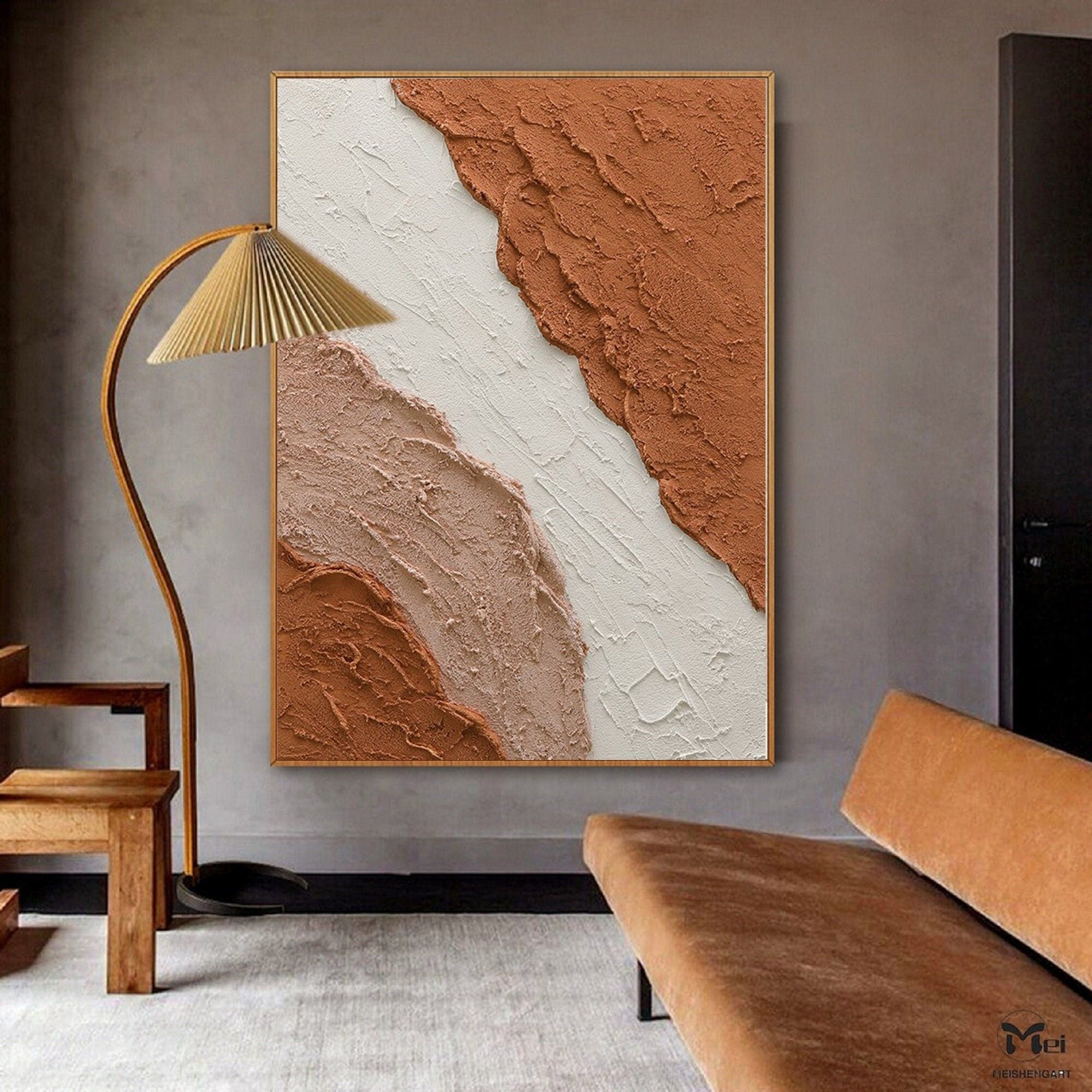 Terracotta Textured Wall Art Terracotta Abstract Art 3D Texture Art ... throughout Pure Serenity Heavily Textured Hand Painted White Framed Canvas Wall Art