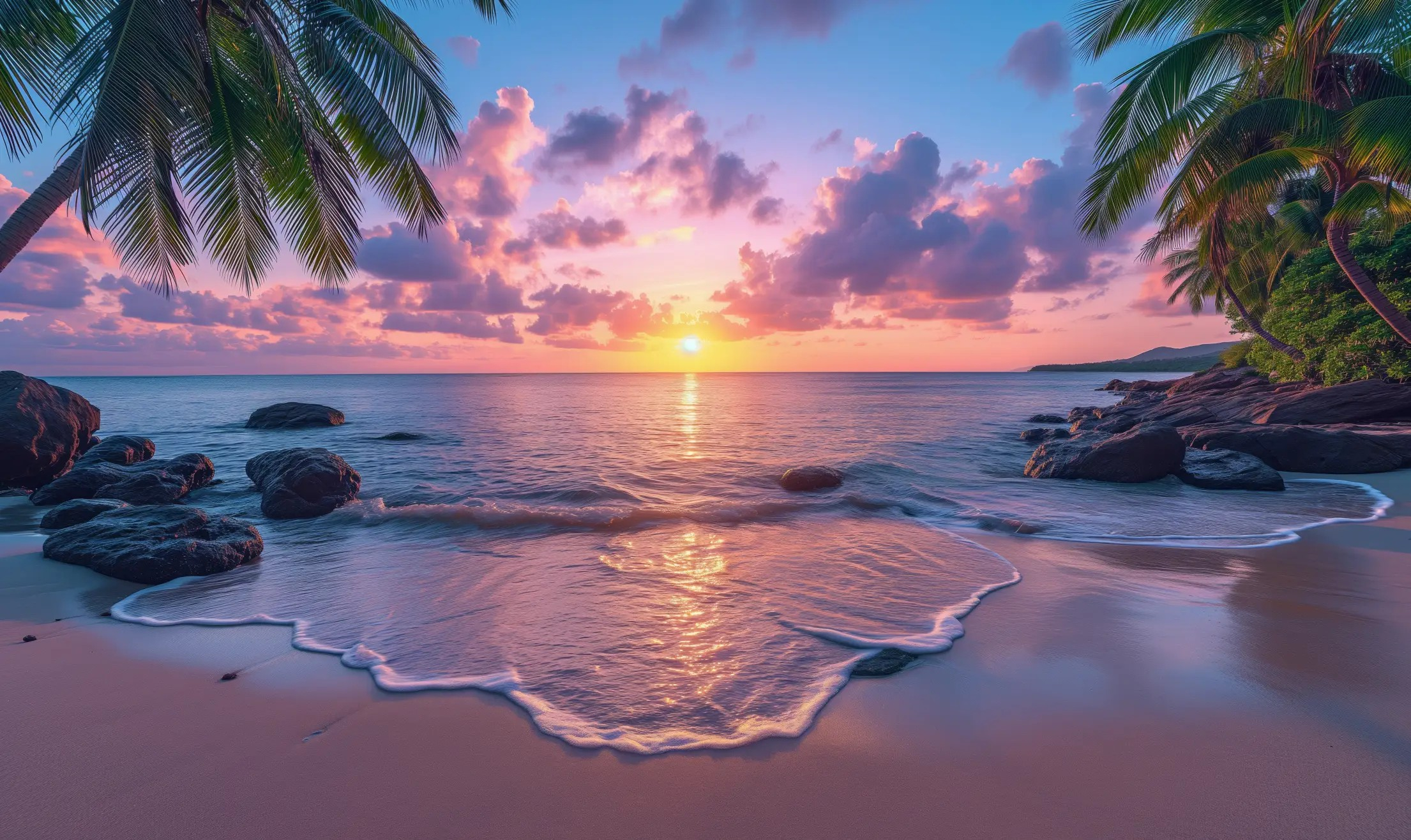 Tropical Beach Sunset pertaining to "Dark Tropical Sand Beach At Sunset" Modern Seascape Wall Art, 4 Panels